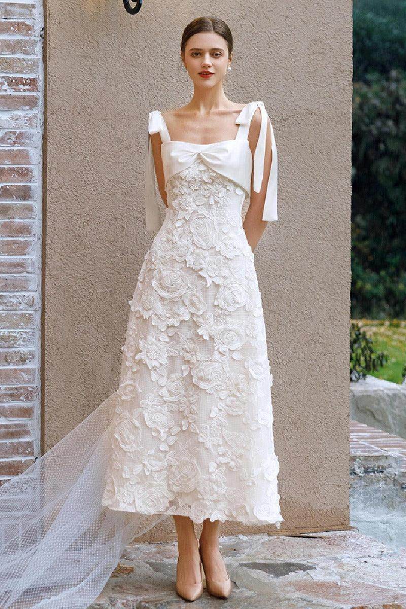 A-Line Ankle Length Lace Wedding Dress 778201084542 - COCOMELODY